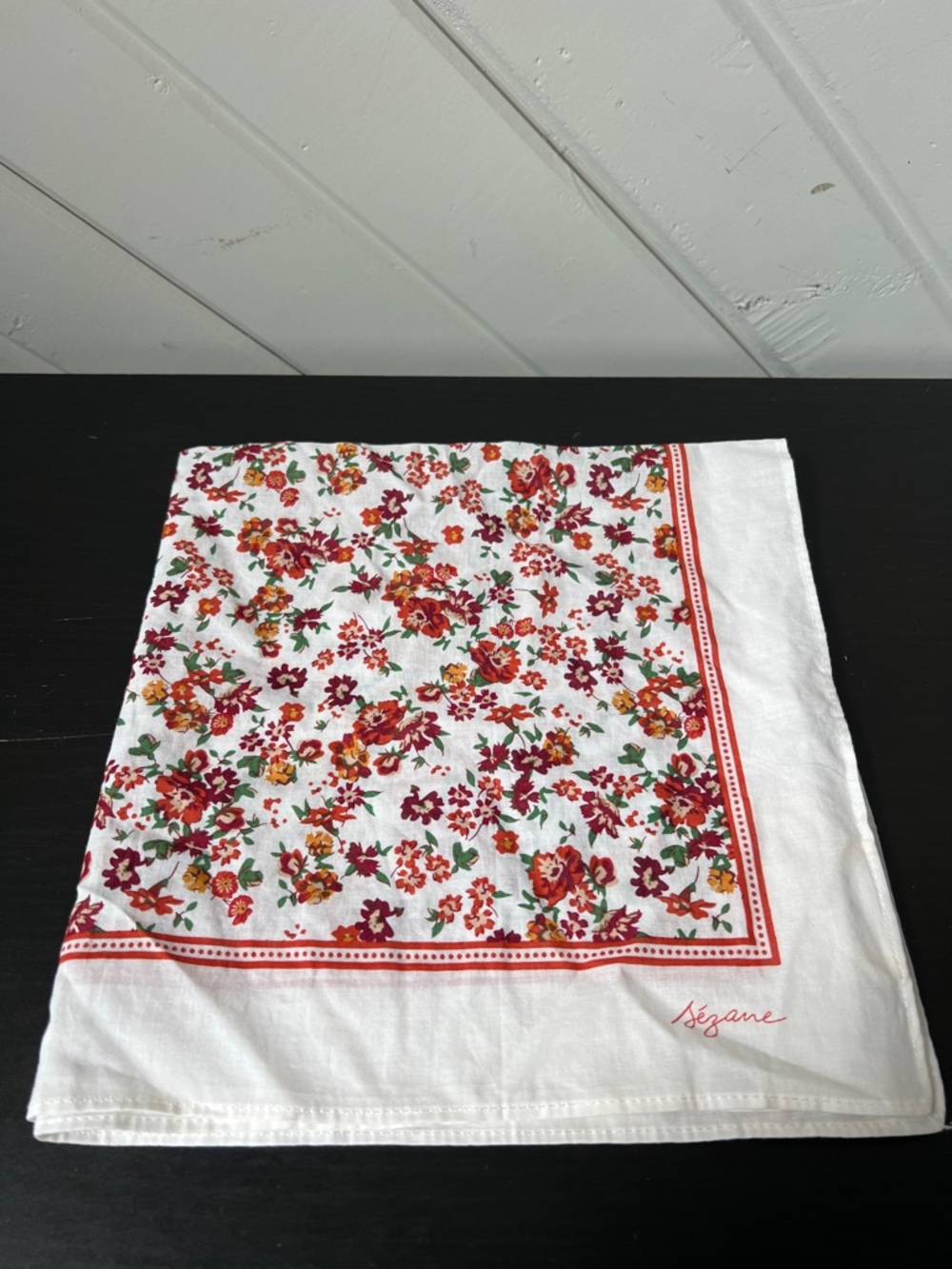 Sezane Le Foulard Women’s Scarf 100% Cotton Neuf Fleurs Fliral Square Scarf